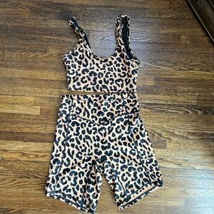 Balance Athletica (Vitality) leopard bike shorts and bra set